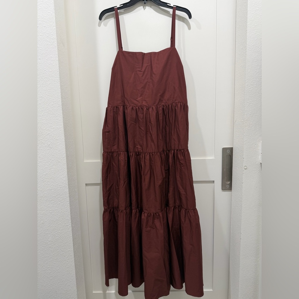 NEW Cotton Poplin Tiered A-Line Dress- color Brown Raisin (size XL) - Picture 3 of 6
